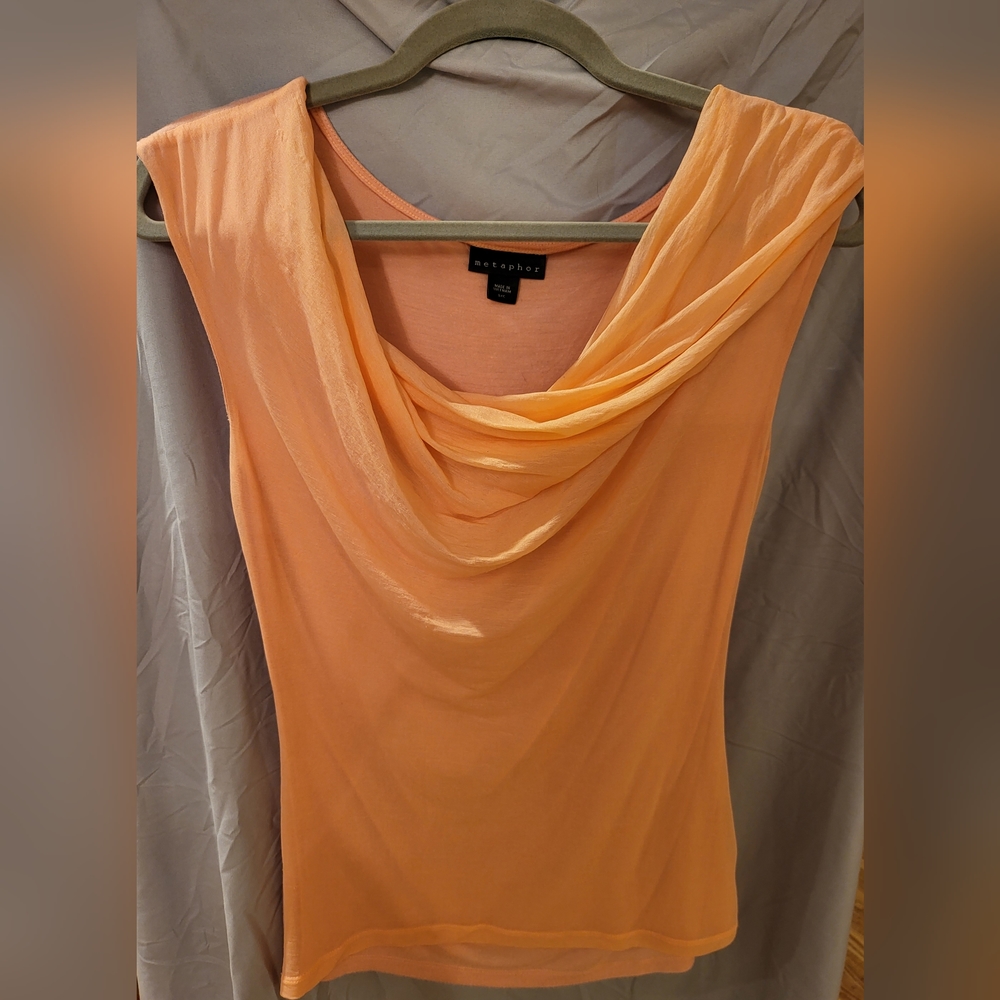 Peach cow neck cap sleeve blouse